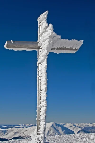 Námrazy kříž — Stock fotografie
