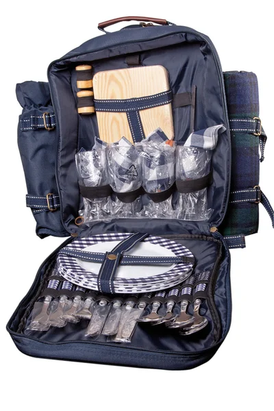 Рюкзак с набором для пикника — стоковое фото
