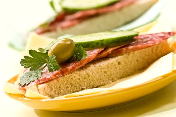 Sandwich met salami — Stockfoto