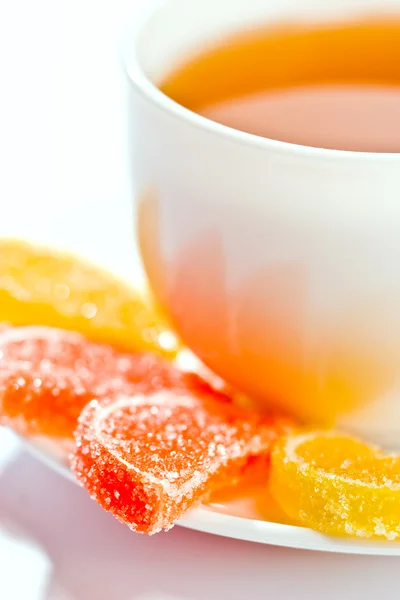 Fruit jelly and tea — Stock Photo, Image