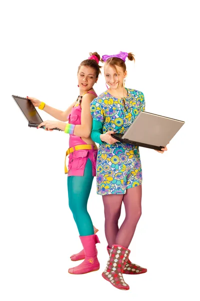 Modern computer girls — Stock Photo, Image