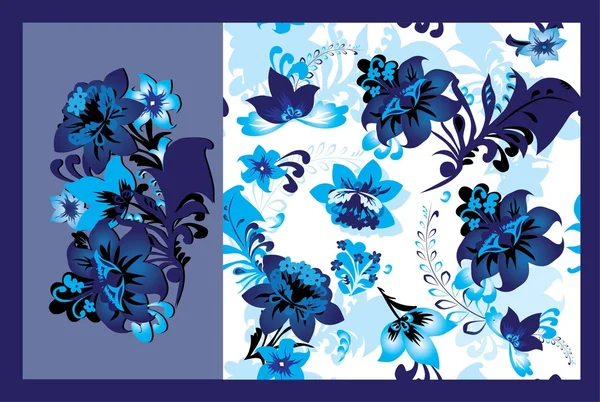 Blue floral seamless and floral elements — Stock Vector