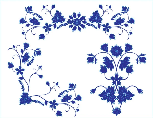 Set di elementi floreali blu — Vettoriale Stock