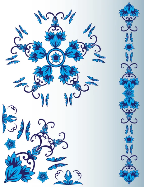 Σύνολο μπλε floral στοιχεία — Διανυσματικό Αρχείο