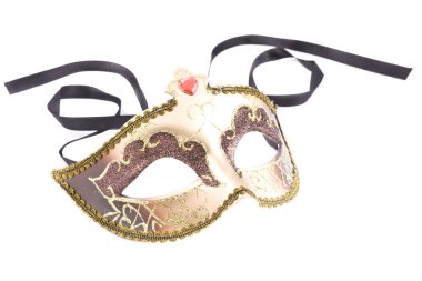 Golden carnival mask on white background clipart