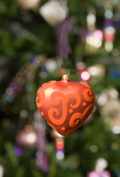 Christmas toy - beautiful heart with tr — Stock Photo, Image
