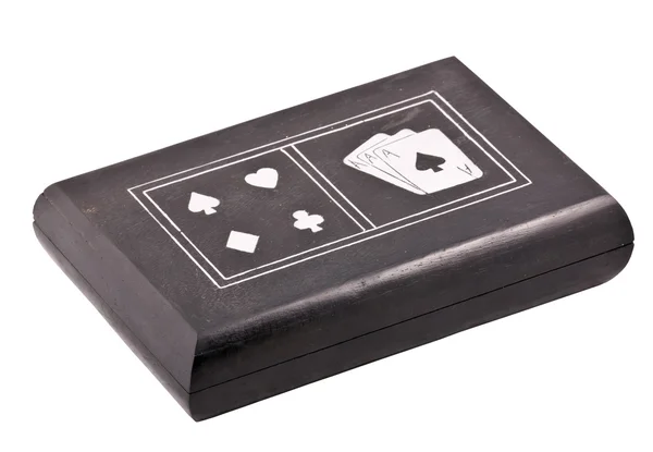 stock image Close up of black box for playing cards