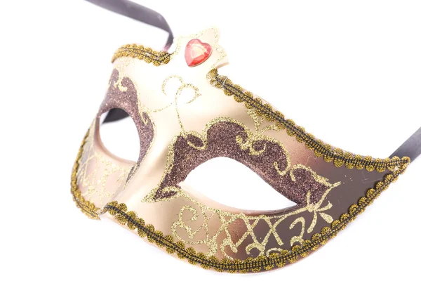 Maschera carnevale d'oro su sfondo bianco — Foto Stock