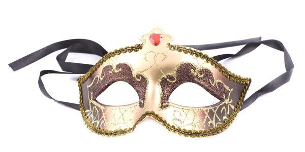 Máscara de carnaval dourado no fundo branco — Fotografia de Stock