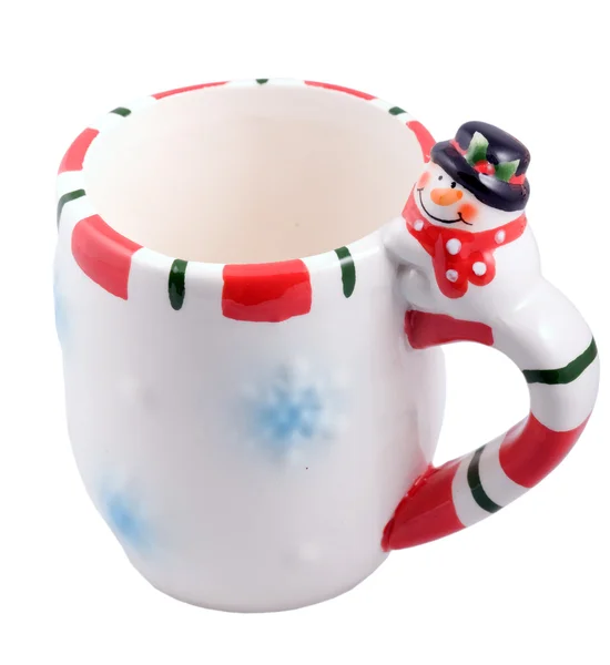 Keramiktasse in Form eines glücklichen Schneemanns — Stockfoto