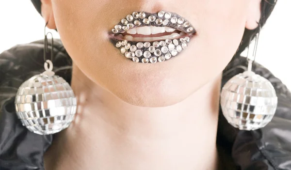 Black lips with strass — Stock Photo, Image