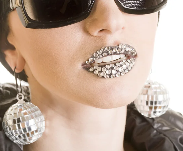 Black lips with strass — Stock Photo, Image