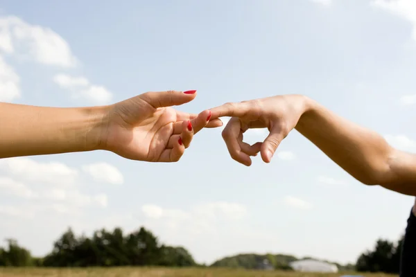 Man and woman hands touched each other b — Stock Photo, Image