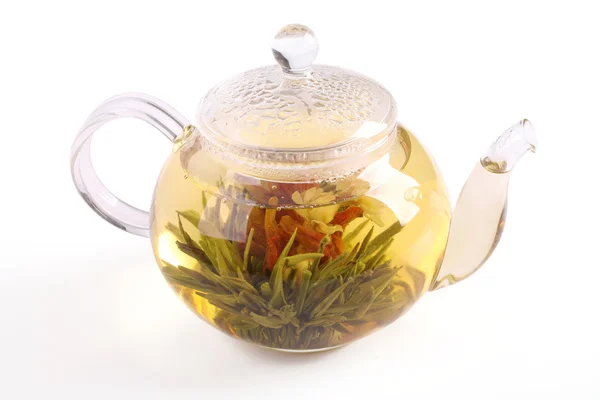 stock image Teapot with green tea