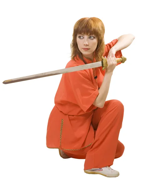 Mujer hace ejercicio con espada — Foto de Stock