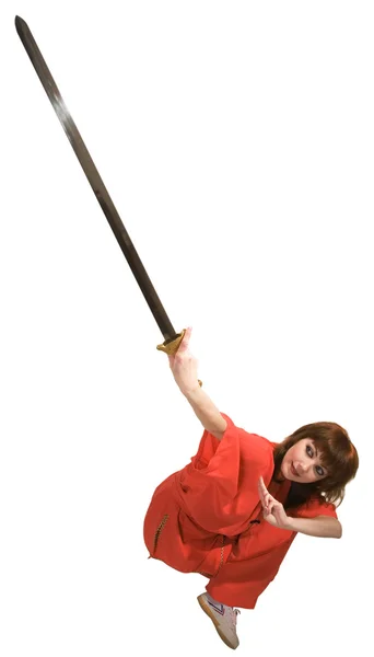 Nő teszi gyakorolja, kard — Stock Fotó