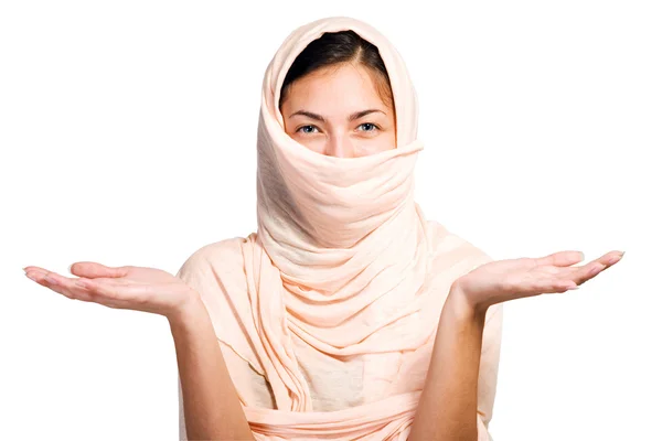 Arabian girl in peach color shawl — Stock Photo, Image