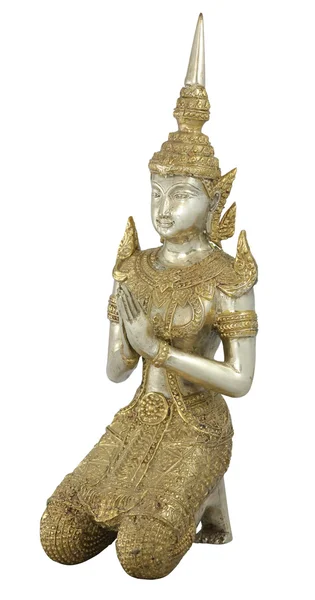 Estatua de oración de bronce aislada con cl —  Fotos de Stock
