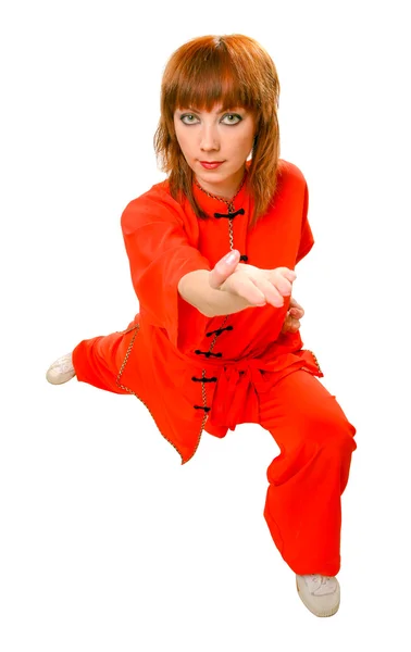 Young woman makes kung-fu exercise — Stock Photo, Image