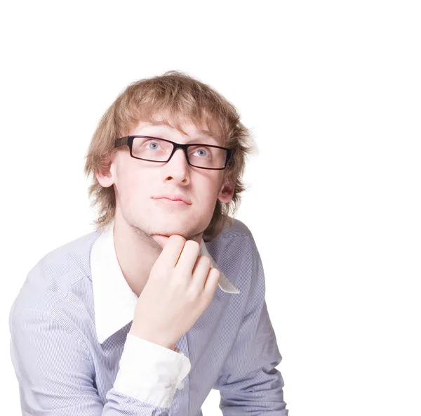 Porträtt av ung man i glasögon isolat — Stockfoto