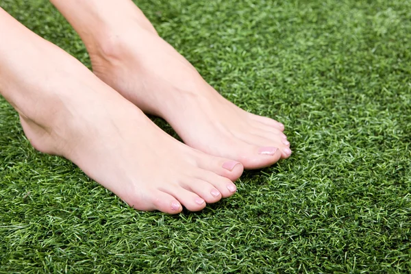 Krásné štíhlé ženské nohy na trávě — Stock fotografie