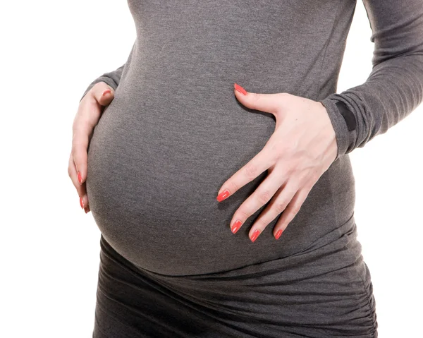 Belly of pregnant woman on white background — Stock Photo, Image