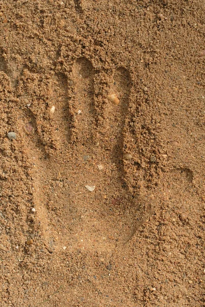 Vingerafdruk hand op het zand — Stockfoto