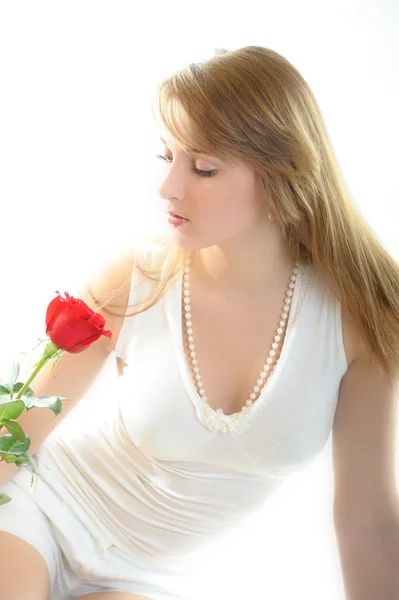 玫瑰的女人 — 图库照片
