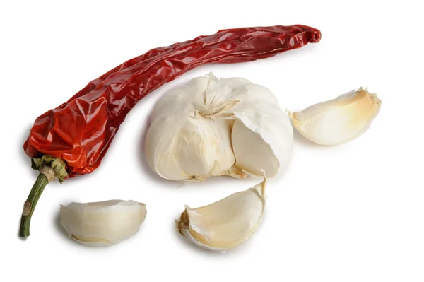 Gedroogde rode hete chili peper met knoflook Stockafbeelding
