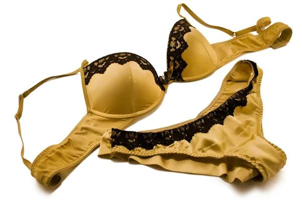 Sexy zlatá sada izolované spodní prádlo Stock Obrázky