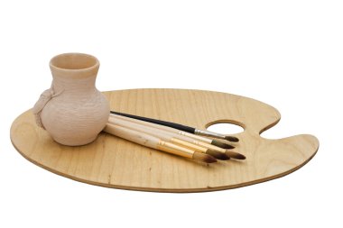 Sanat set: Palet, fırçalar, pot