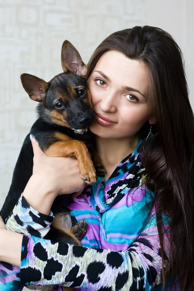 stock image Portrait of beautiful woman with dog