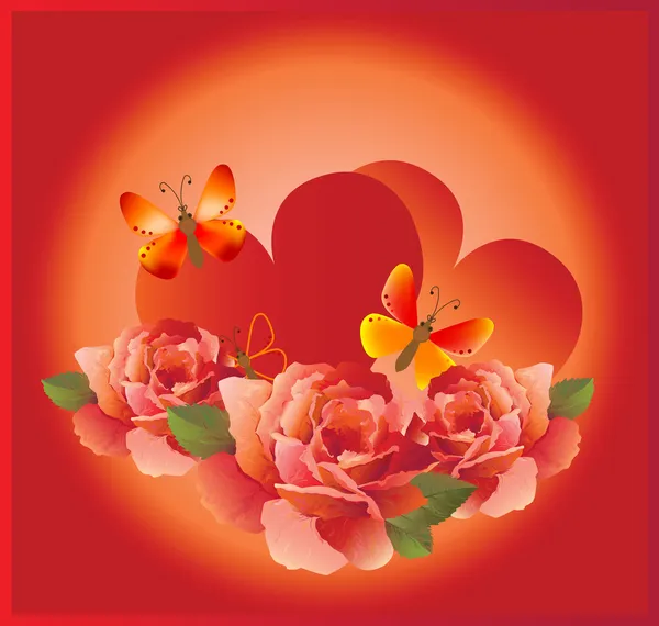 与红玫瑰浪漫 cardr — 图库矢量图片