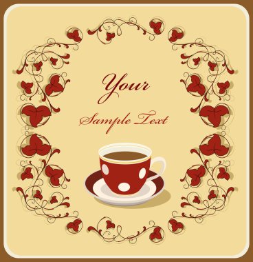 Red cup of coffee in the flral frame clipart