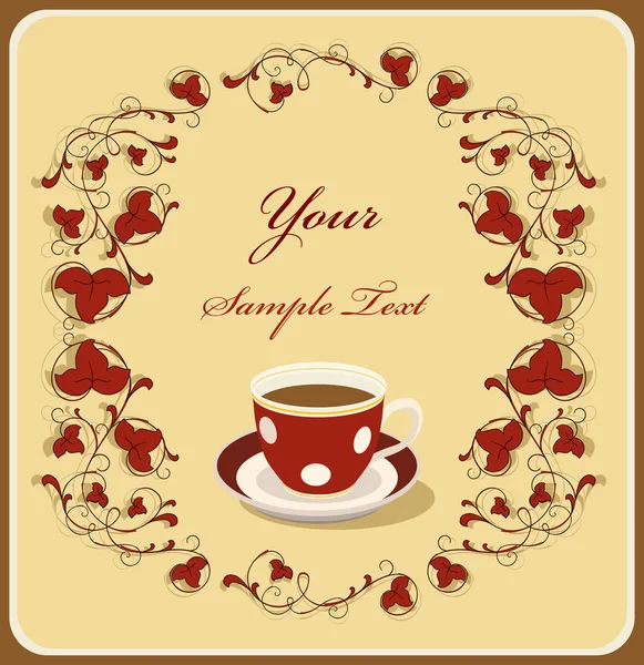 Red cup of coffee in the flral frame — Stock Vector