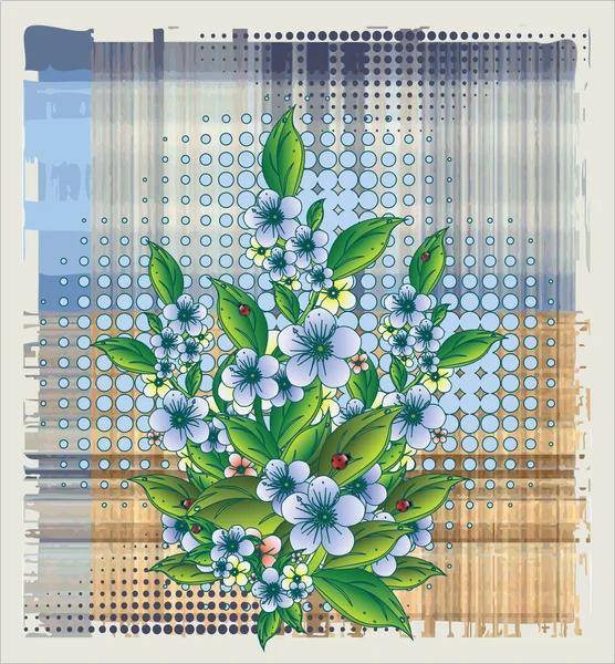 Flowers over halftone background — Stock Vector
