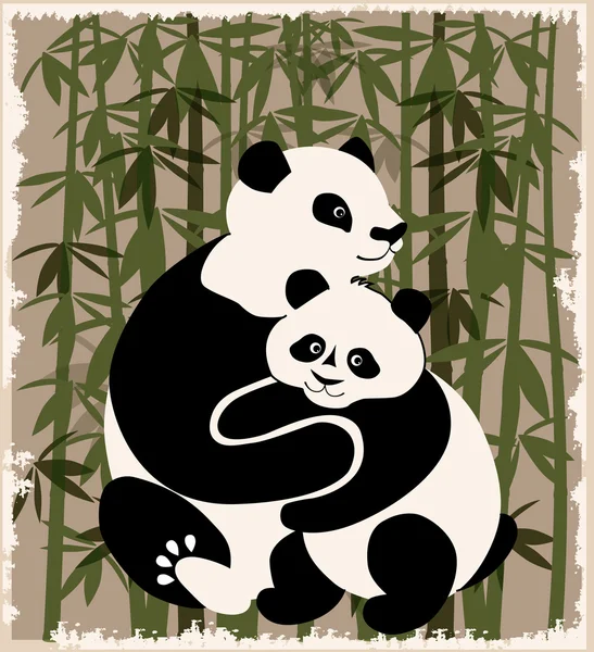 Famille Pandas dans la forêt de bambous — Image vectorielle