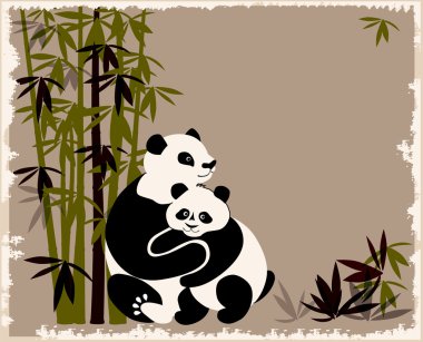 Pandas family in the bamboo forest clipart