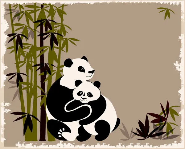 Famille Pandas dans la forêt de bambous — Image vectorielle