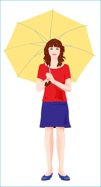 Young girl with yellow umbrella — Stock Vector