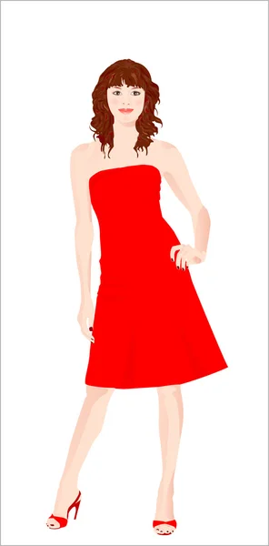 Flicka i röd klänning — Stock vektor