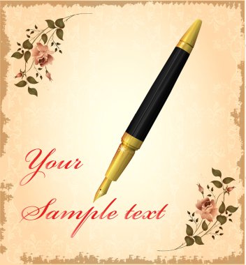 Golden pen over vintage background clipart