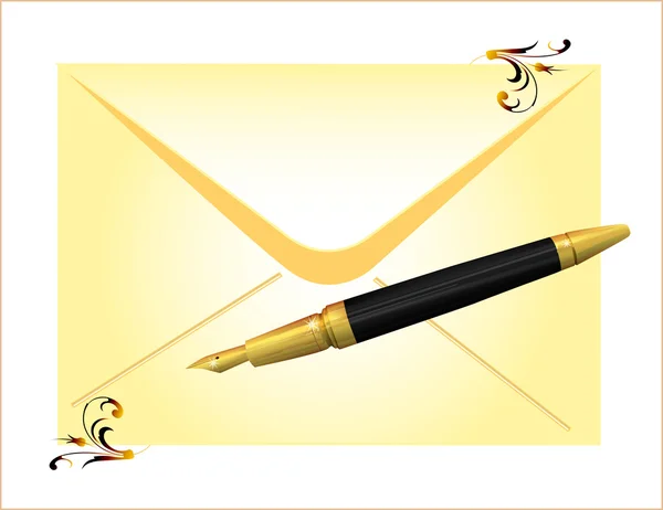 Envelope e caneta dourada — Vetor de Stock