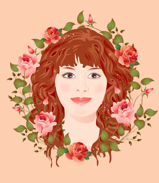 Jong meisje in het floral frame — Stockvector