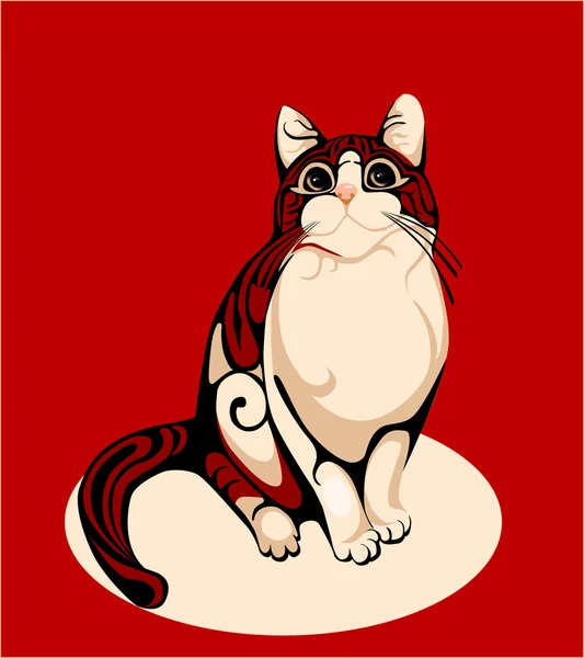 Strippad katt över röd bakgrund — Stock vektor