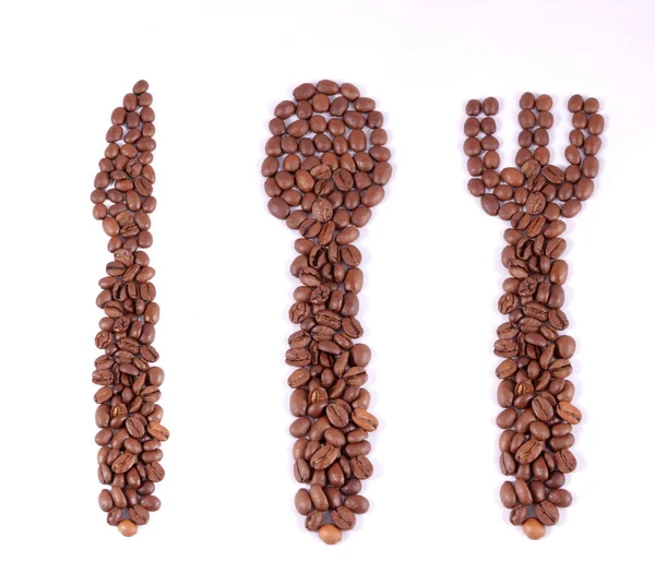 Conjunto de talheres feitos de grãos de café — Fotografia de Stock