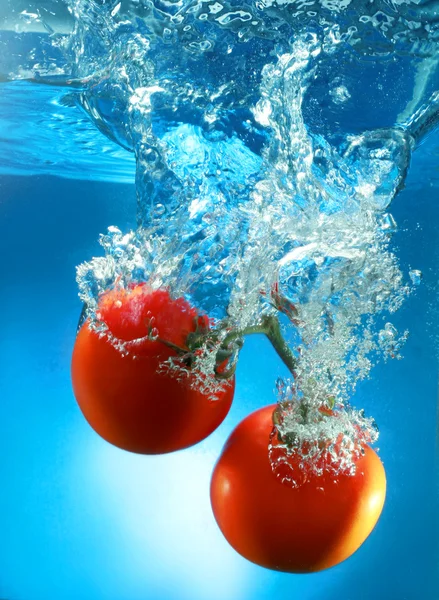 Isolated red tomatoes in water Royalty Free Stock Photos