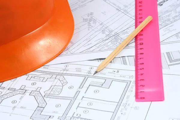 Building projects with architect drawing — Stock Photo, Image