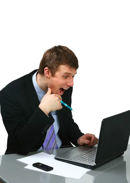 Ung affärsman, sekreterare eller student med laptop — Stockfoto