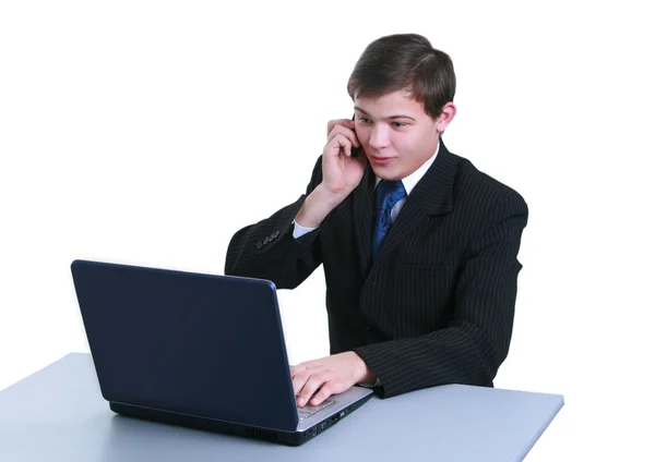 Jovem empresário, secretário ou estudante com laptop — Fotografia de Stock